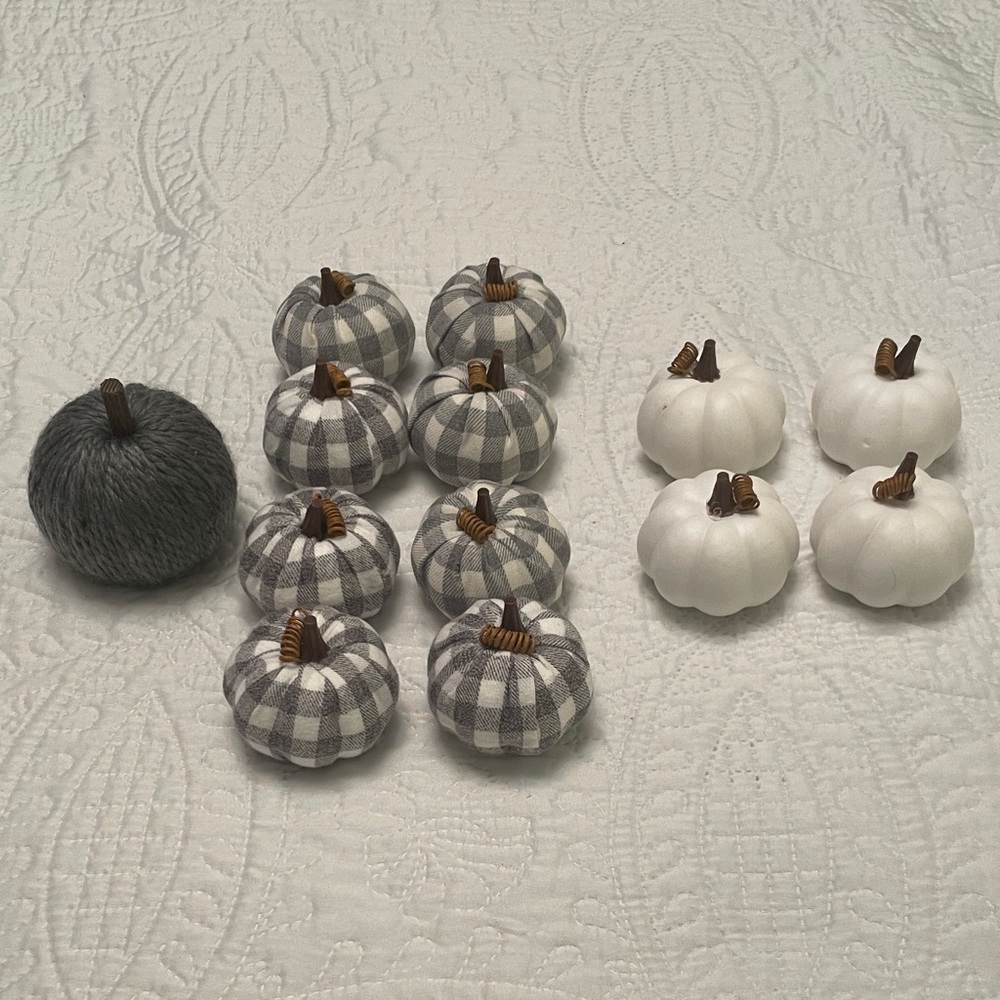 Set of 13 Fall Decorative Pumpkins Gray & White Buffalo Plaid